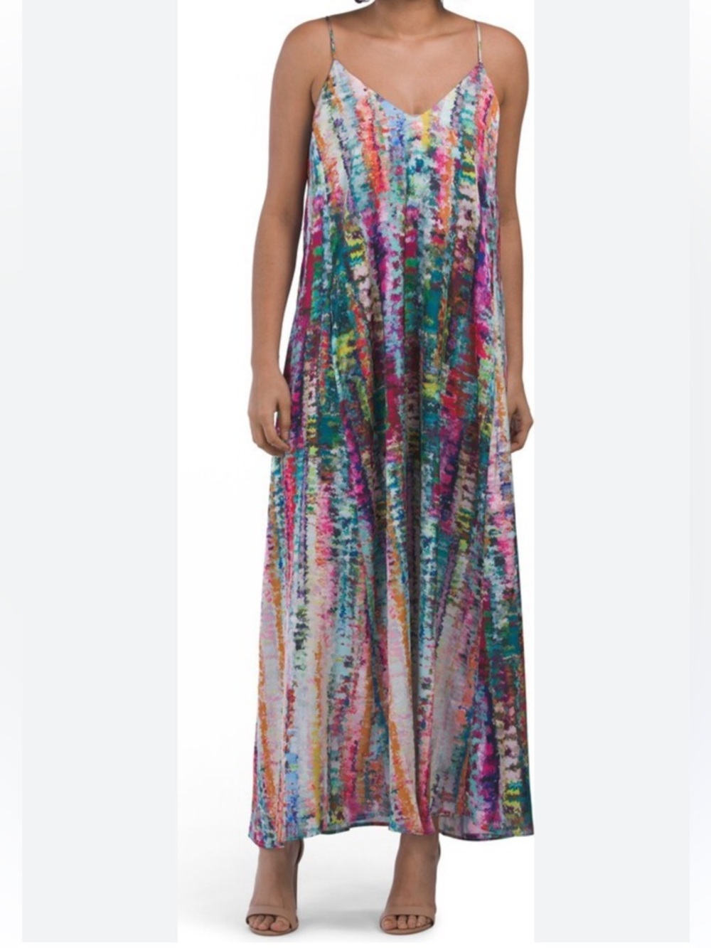 Nicole Miller New York Vibrant Rainbow Watercolor Slip Dress Size M